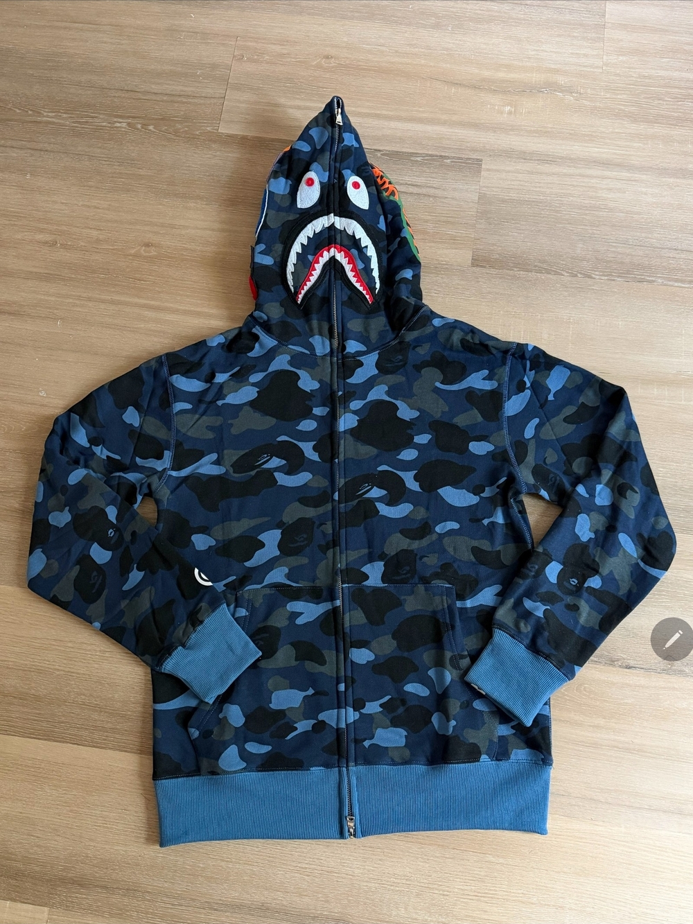 Blue Camo Shark Zip-Up Hoodie Vest